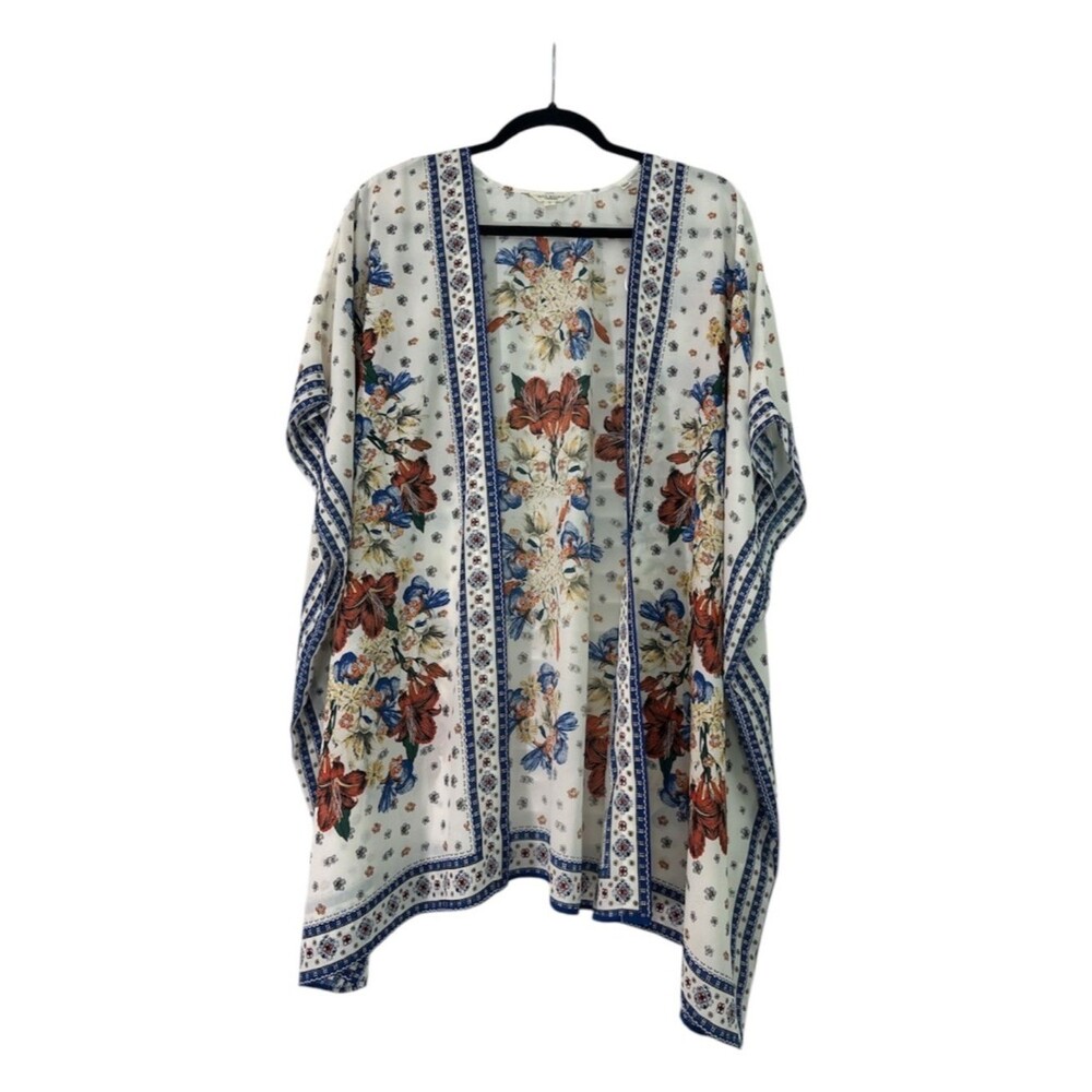 Max Studio London Floral Kimono Cardigan Boho Duster Open Front Lightweight L - Picture 2 of 7